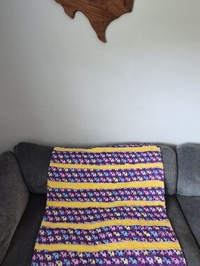 Purple and Yellow Elephant "Willow"  Print Rag Quilt Blanket 50 In By 43 1/2in